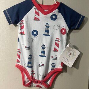SOLD Burt's Bees Baby 100% Organic Cotton Lighthouse Print Short Sleeve